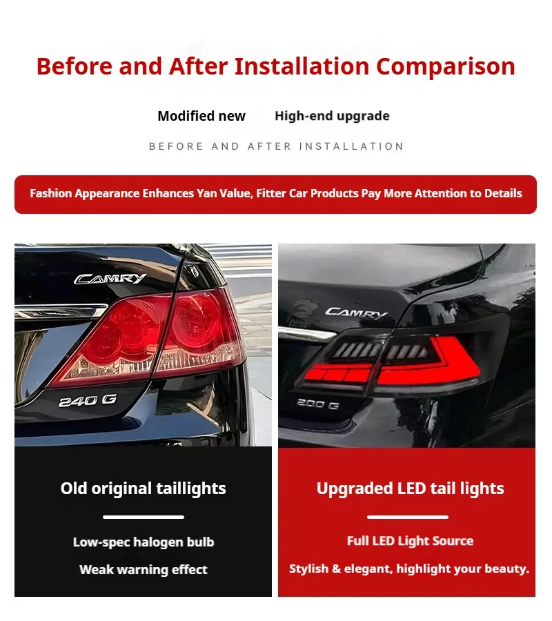 Задние LED-фонари динамический поворотник для Toyota Camry (2007-2011, США), комплект, комплект, FT Carlight Carlight — фото 7