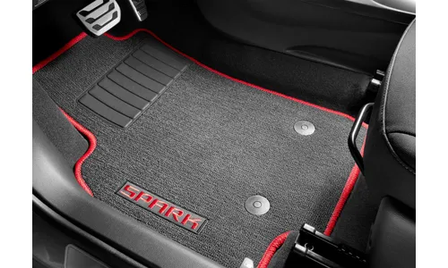 Текстильные коврики салона для двух рядов, для Chevrolet Spark IV, Spark, красная строчка, черный, GM — фото 1