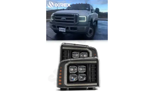 Фары проекторные светодиодные Black Nova для Ford F-250/350/450 2005–2007, AlphaRex — фото 1