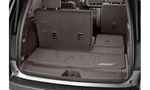 Коврик в багажник с защитой спинок сидений, для Chevrolet Tahoe V, надпись Chevrolet, темно-серый, GM — фото 1