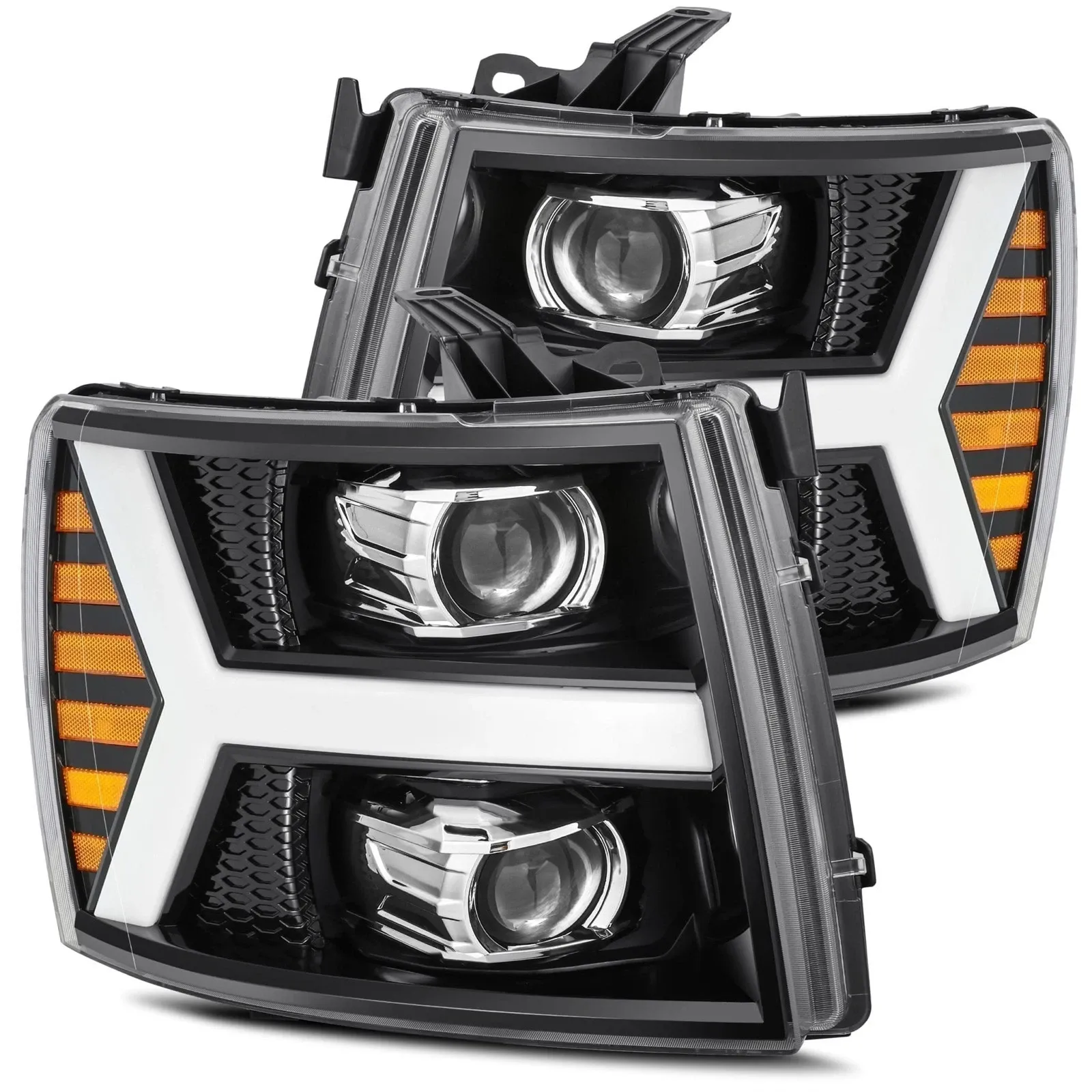Фары проекторные светодиодные Jet Black LUXX для Chevy Silverado 2007–2013, AlphaRex — фото 3