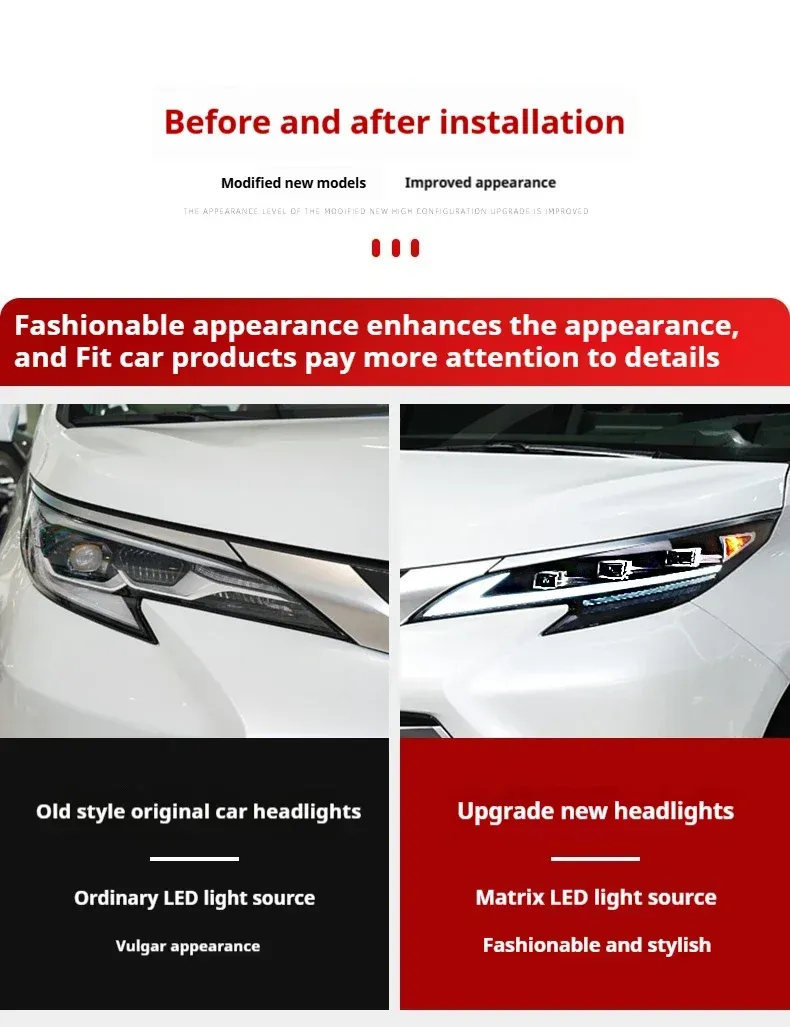 Фары передние LED с ходовыми огнями для Toyota Sienna (2021-2023), комплект, комплект, FT Carlight Carlight — фото 6