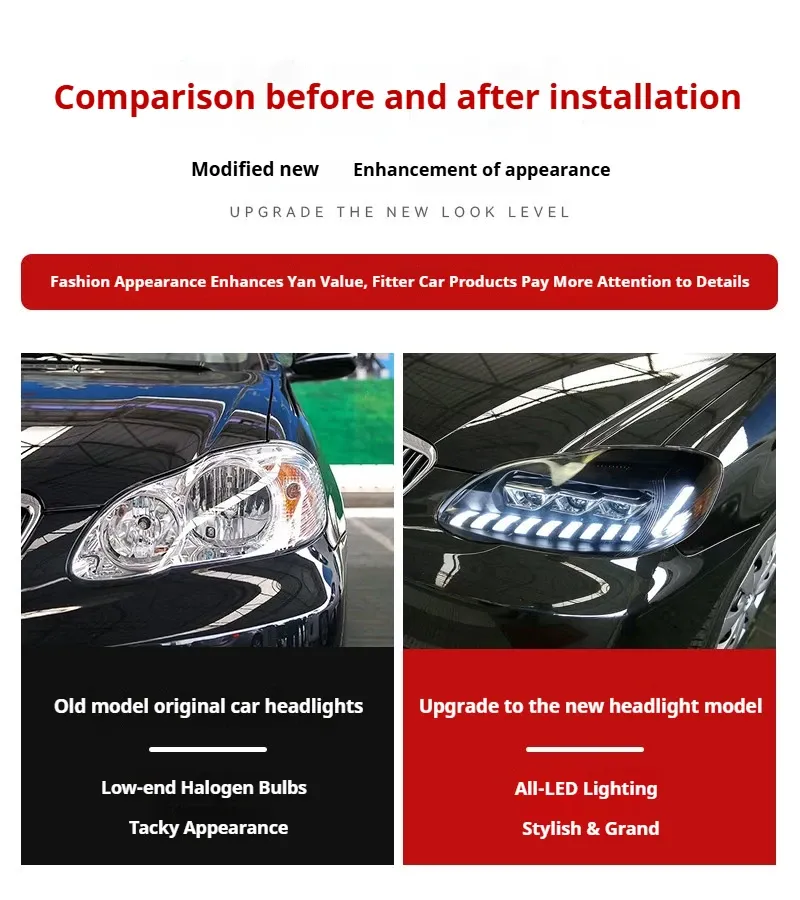 Фары передние LED с ходовыми огнями для Toyota Corolla (2003-2009), комплект, комплект, FT Carlight Carlight — фото 7