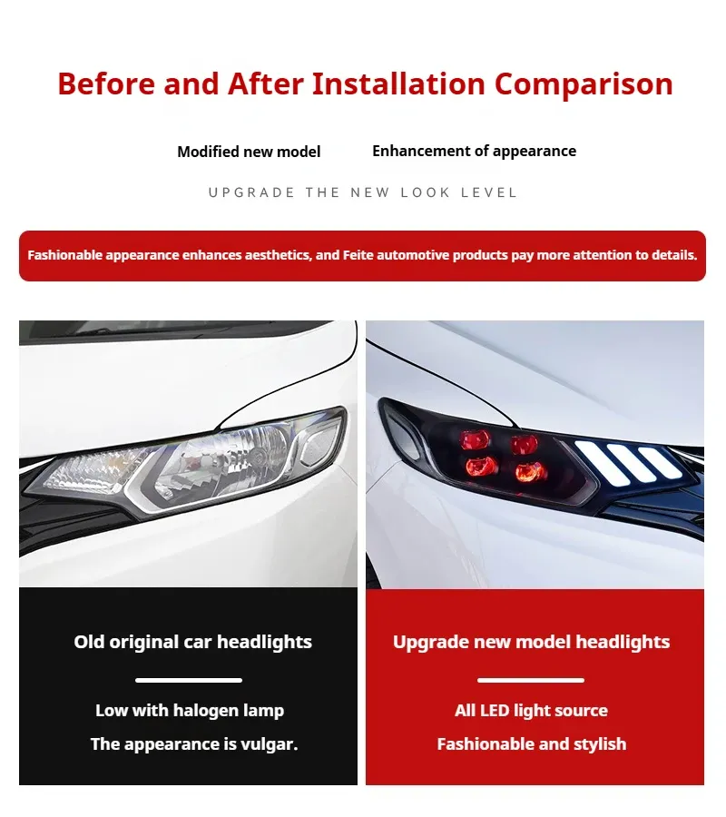 Фары передние LED с ходовыми огнями для Honda Fit GK5 (2014-2020), комплект, комплект, FT Carlight Carlight — фото 7