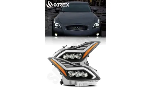 Фары светодиодные Jet Black MKII NOVA для Infiniti G37/Q60 Coupe 2008–2013, AlphaRex — фото 1