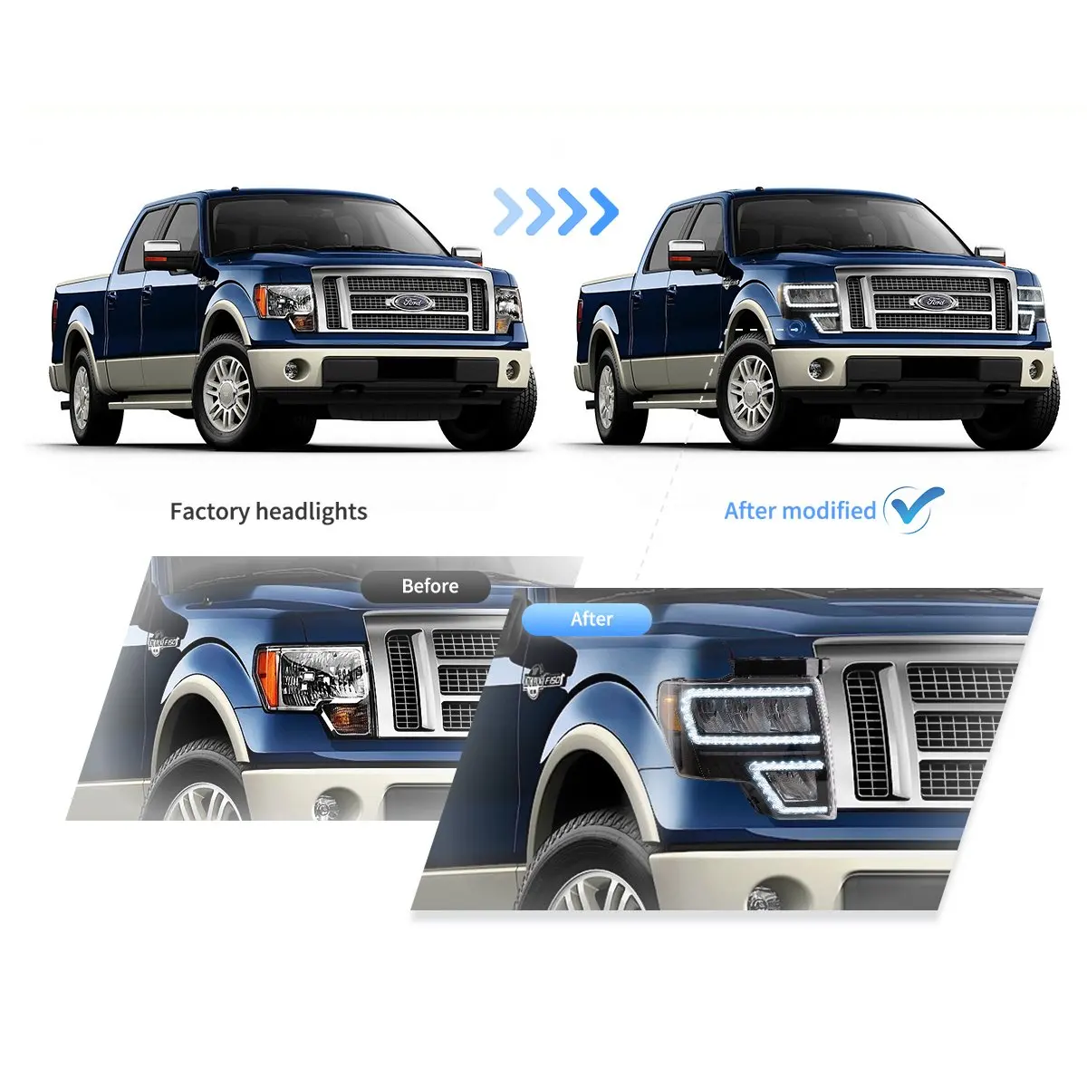Фары VLAND LED отражатели для Ford F-150 12-го поколения (2009-2014) — фото 6
