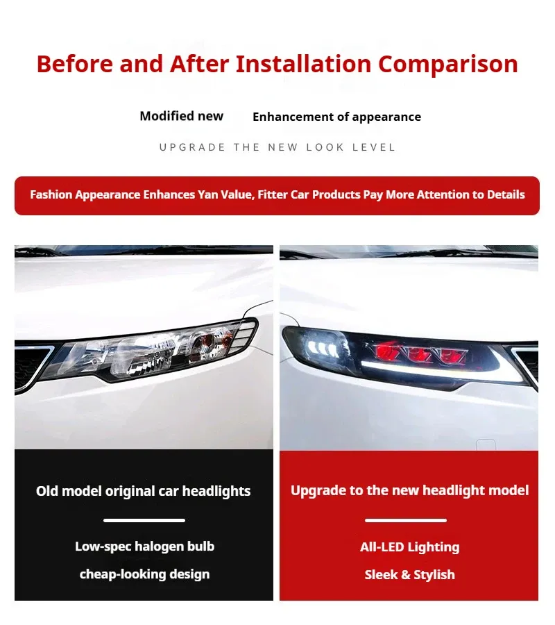 Фары передние LED с ходовыми огнями для Kia Forte (2009-2013), комплект, комплект, FT Carlight Carlight — фото 7