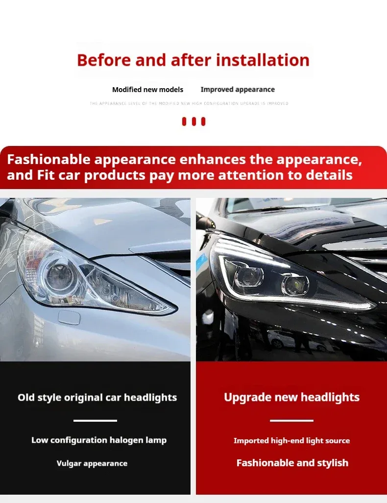 Фары передние LED с ходовыми огнями для Hyundai Sonata (2011-2015), комплект, комплект, FT Carlight Carlight — фото 7