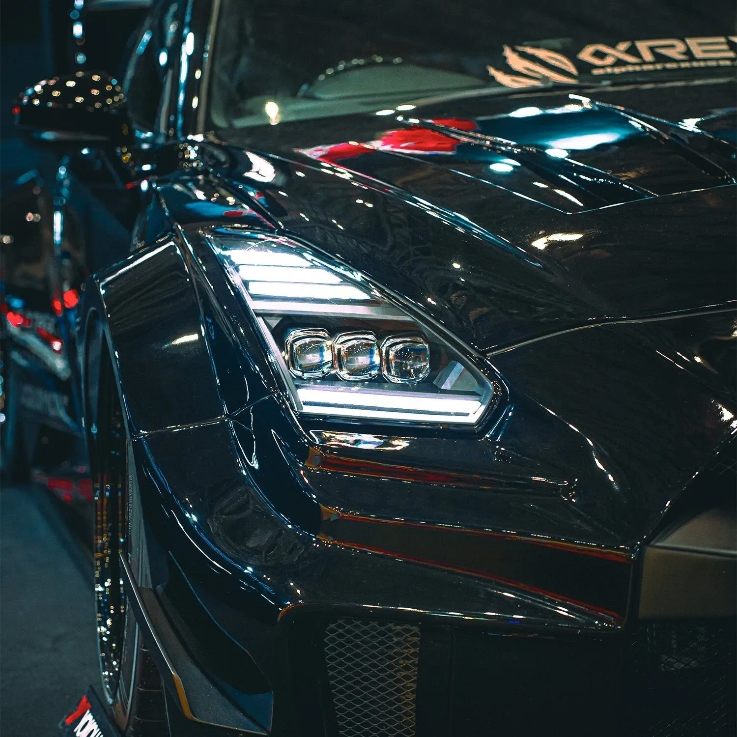 Фары проекторные светодиодные Black Nova для Nissan GT-R R35 2009–2024, AlphaRex — фото 2