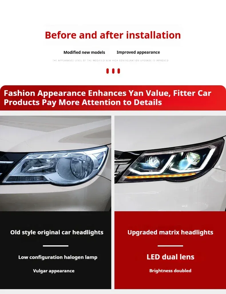 Фары передние LED с ходовыми огнями для VW Tiguan (2009-2012), комплект, комплект, FT Carlight Carlight — фото 6