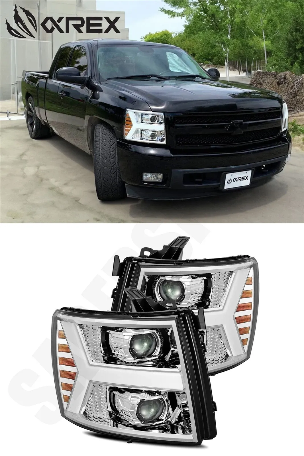 Фары проекторные светодиодные Chrome LUXX для Chevy Silverado 2007–2013, AlphaRex — фото 1