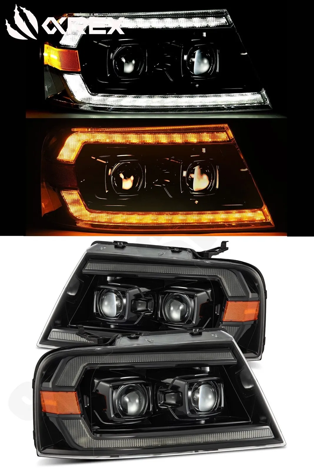 Фары Alpha-Black Pro для Ford F-150 / Lincoln Mark LT 2004–2008, AlphaRex — фото 1