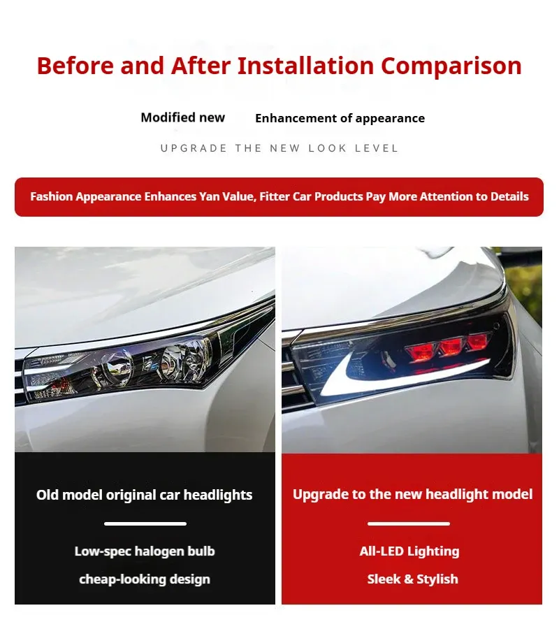 Фары передние LED с ходовыми огнями для Toyota Corolla (2014-2018), комплект, комплект, FT Carlight Carlight — фото 7