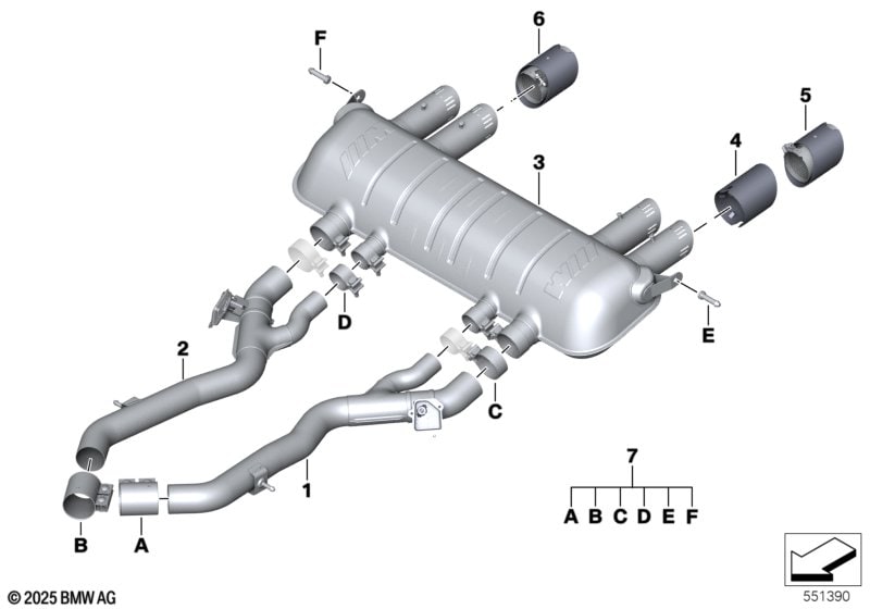 Титановый задний глушитель с заслонкой M Performance для BMW M2 G87, M3 G80/G81 и M4 G82, оригинал — фото 1