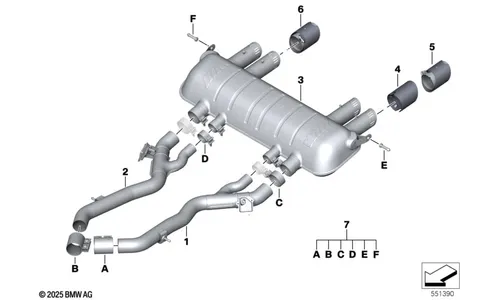 Титановый задний глушитель с заслонкой M Performance для BMW M2 G87, M3 G80/G81 и M4 G82, оригинал — фото 1