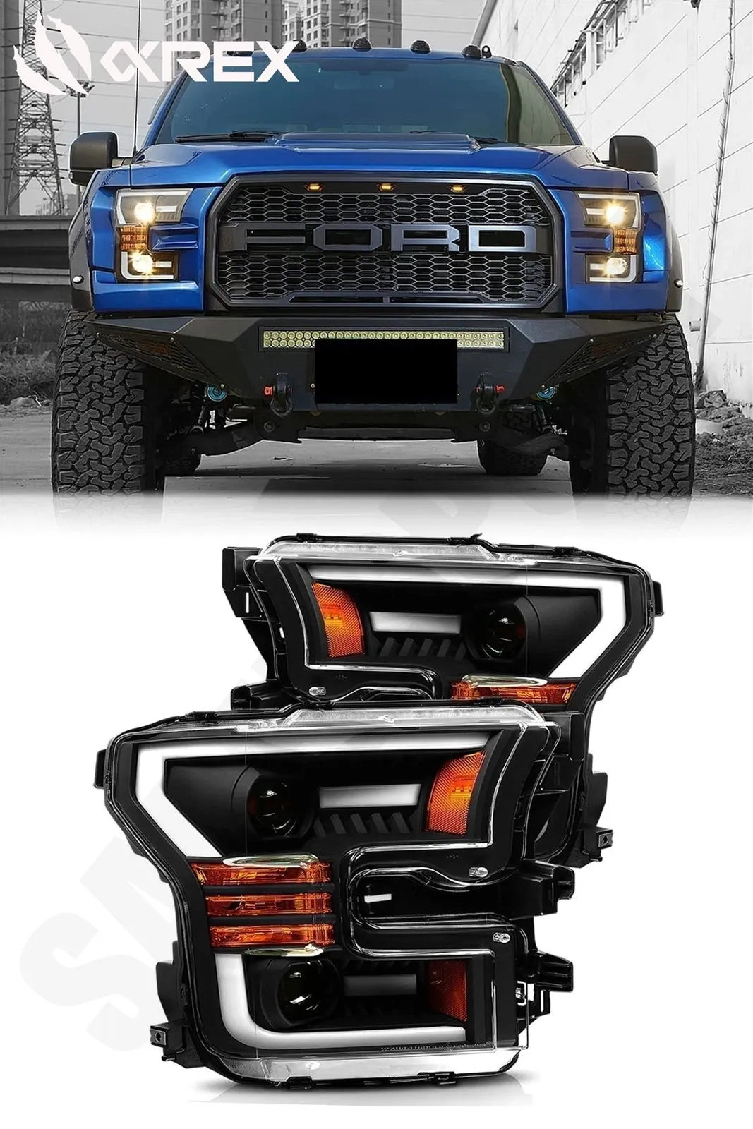 Фары проекторные светодиодные Black LUXX для Ford F-150 XL/XLT 2015–2017, AlphaRex — фото 1