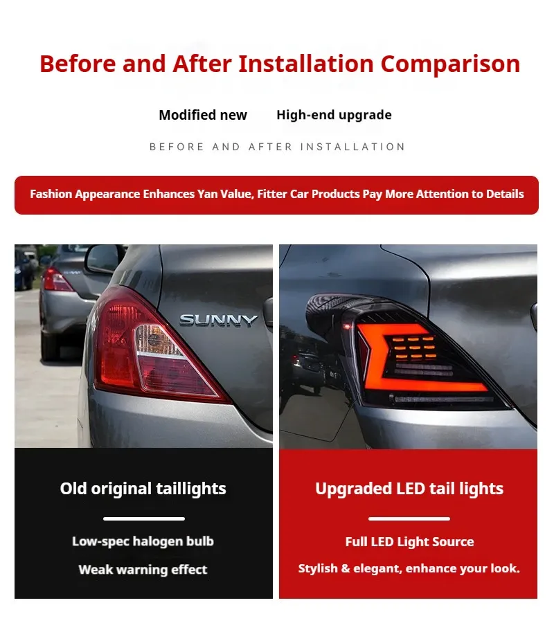 Задние LED-фонари динамический поворотник для Nissan Sunny/Almera (2011-2016), комплект, комплект, FT Carlight Carlight — фото 7