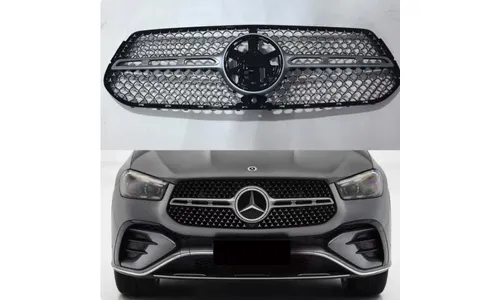 Решетка радиатора "сетка Звезда" Mercedes GLE V167 / GLE Coupe С167 2024- рестайлинг, серебристая, под AMG — фото 2