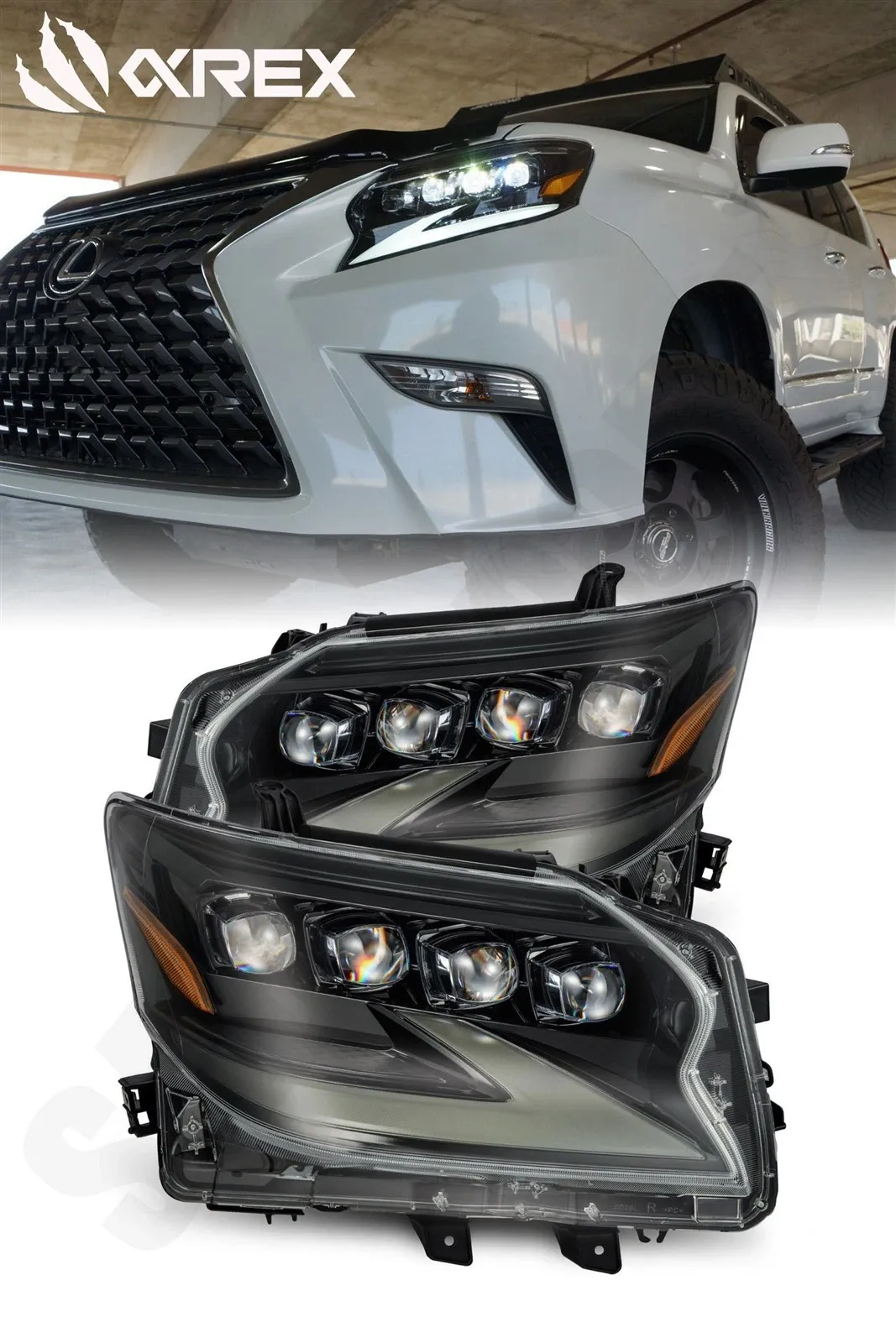 Фары проекторные светодиодные Alpha-Black NOVA для Lexus GX460 2014–2019, AlphaRex — фото 1