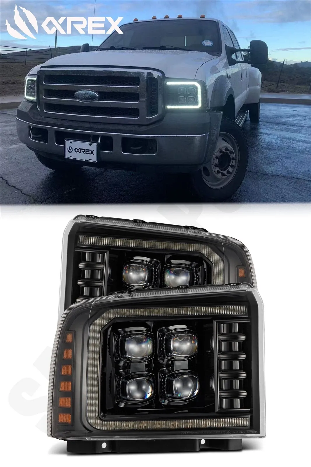 Фары проекторные Alpha-Black Nova для Ford F-250/350/450 2005–2007, AlphaRex — фото 1