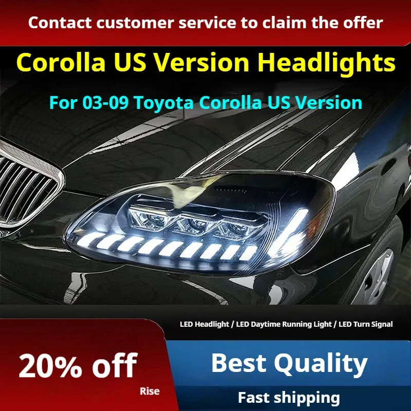 Фары передние LED с ходовыми огнями для Toyota Corolla (2003-2009), комплект, комплект, FT Carlight Carlight — фото 2