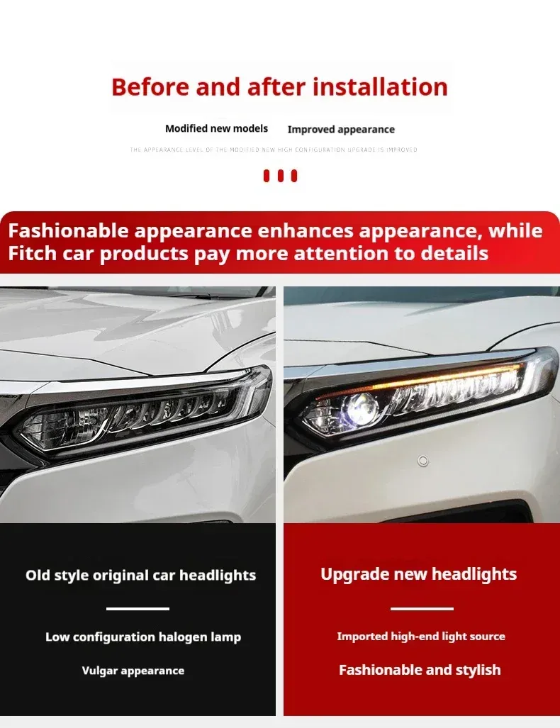 Фары передние LED с ходовыми огнями для Honda Accord 10 (2018-2022), комплект, комплект, FT Carlight Carlight — фото 7