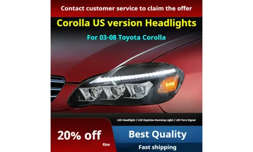 Фары передние LED с ходовыми огнями для Toyota Corolla (2003-2008, США), комплект, комплект, FT Carlight Carlight — фото 2
