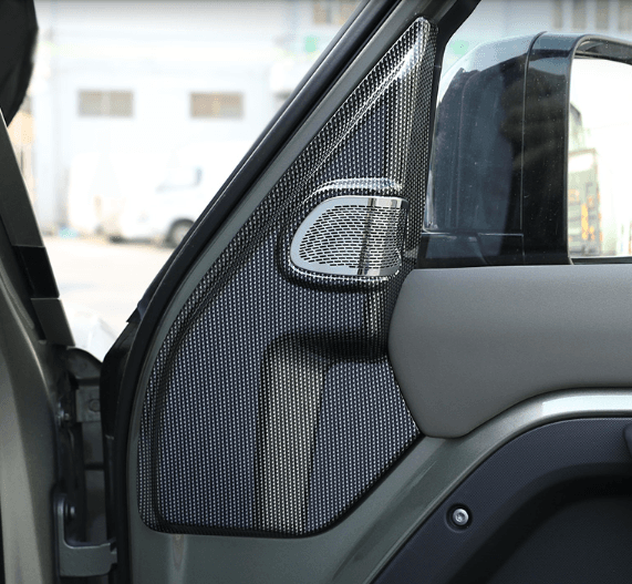 Накладки обрамления высокочастотных динамиков дверей Land Rover Defender, под карбон — фото 1