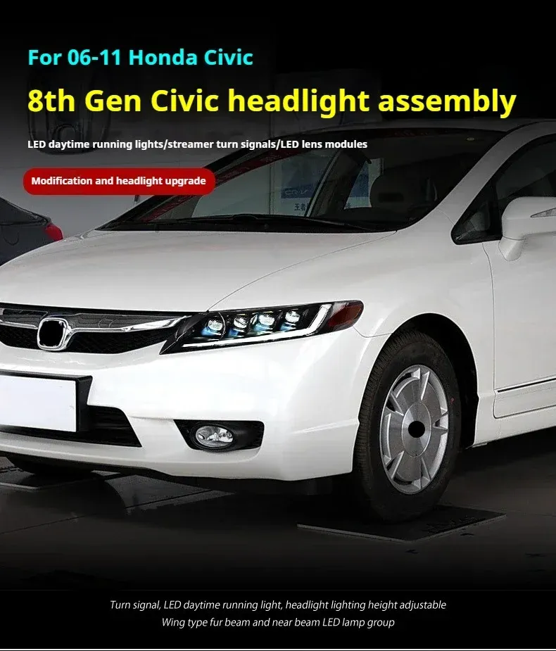 Фары передние LED с ходовыми огнями для Honda Civic 8 (2006-2011), комплект, комплект, FT Carlight Carlight — фото 5