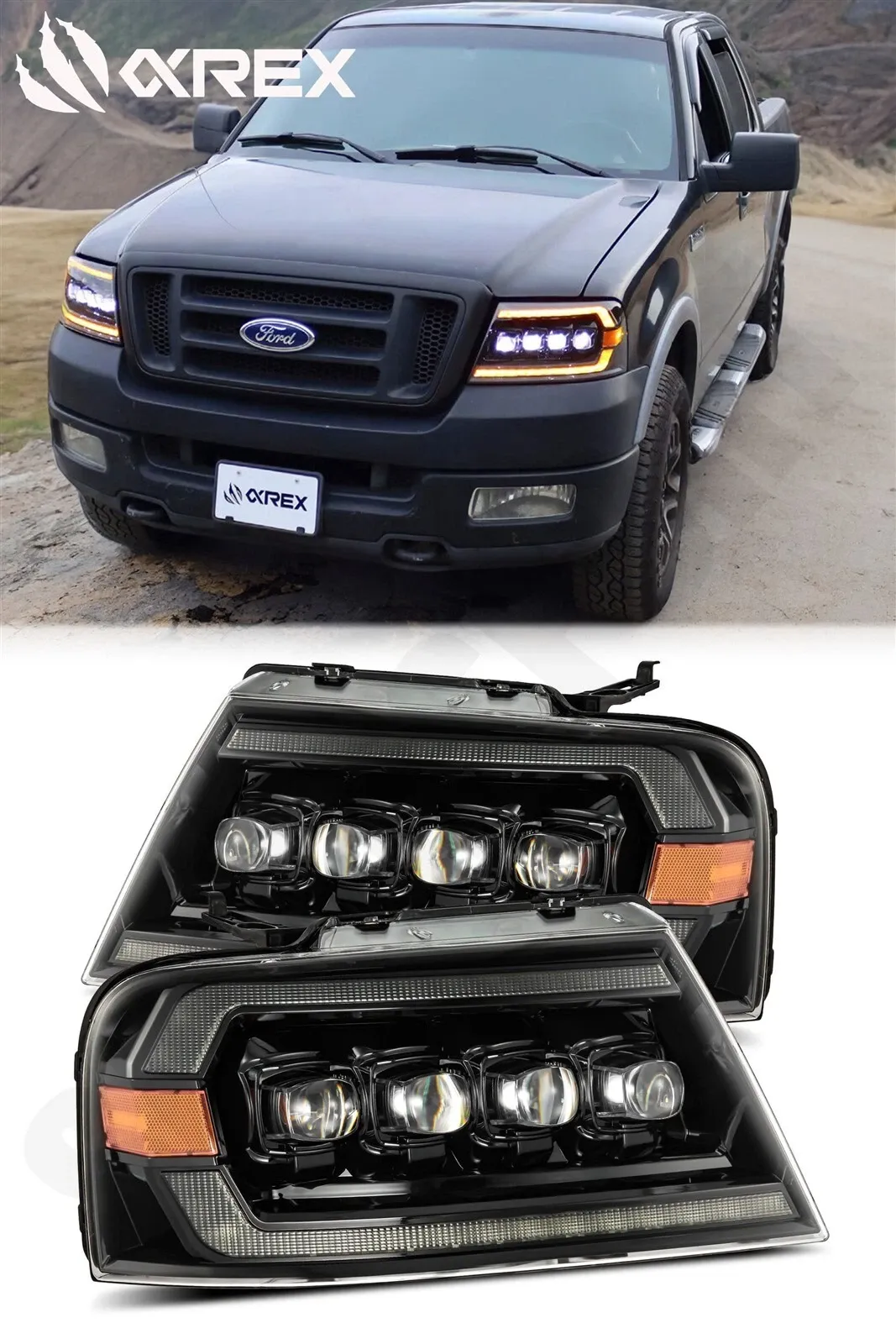 Фары светодиодные Alpha-Black NOVA для Ford F-150 / Mark LT 2004–2008, AlphaRex — фото 1