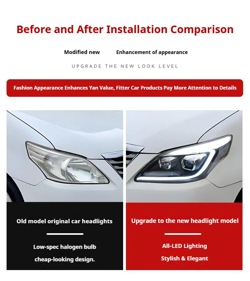 Фары передние LED с ходовыми огнями для Toyota Innova (2012-2015), комплект, комплект, FT Carlight Carlight — фото 7