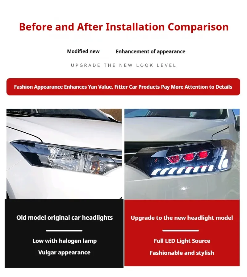 Фары передние LED с ходовыми огнями для Toyota Vios (2014-2016), комплект, комплект, FT Carlight Carlight — фото 7