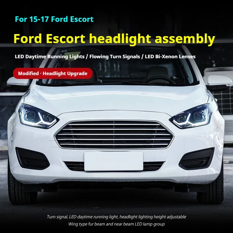 Фары передние LED с ходовыми огнями для Ford Escort (2015-2017), комплект, комплект, FT Carlight Carlight — фото 5