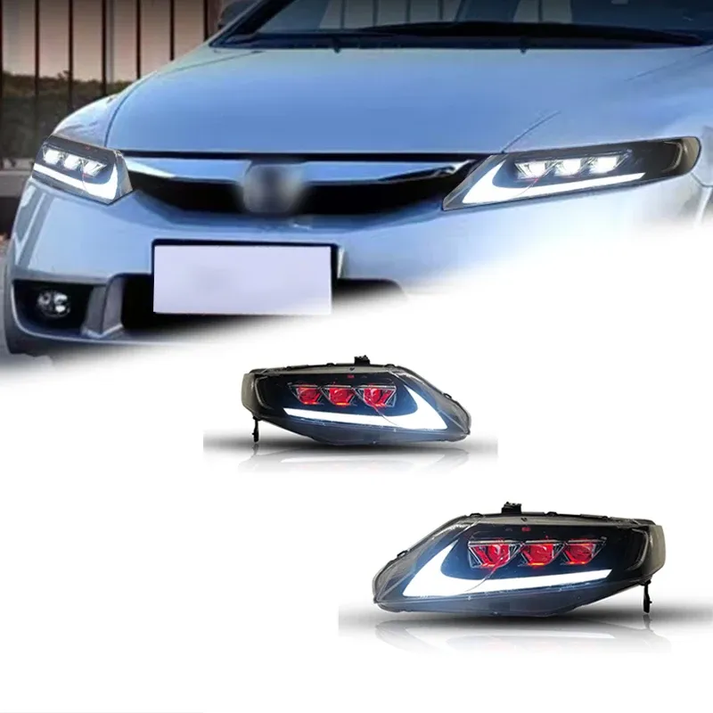 Фары передние LED с ходовыми огнями для Honda Civic 8 (2006-2011), комплект, FT Carlight — фото 1