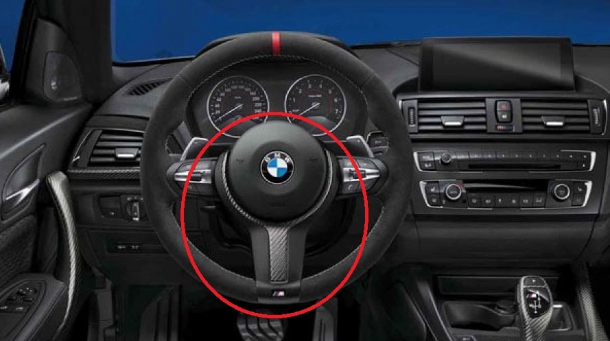 Накладка рулевого колеса M Performance, Alcantara/карбон с открытой структурой, для BMW F20/F21, F22/F23, F30/F31/F34, F32/F33/F36, X1 F48, X2 F39, оригинал — фото 3