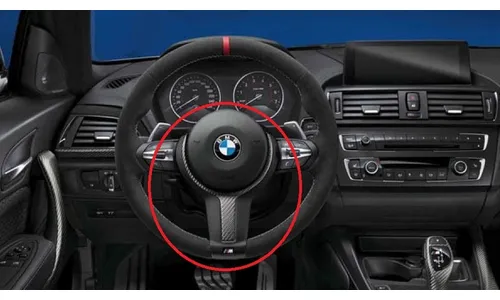 Накладка рулевого колеса M Performance, Alcantara/карбон с открытой структурой, для BMW F20/F21, F22/F23, F30/F31/F34, F32/F33/F36, X1 F48, X2 F39, оригинал — фото 3