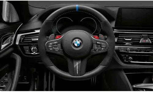Накладка рулевого колеса M Performance, Alcantara/глянцевый карбон, без обогрева, с SA 710, для BMW G30/G31, F90, G32, G11/G12, G01/G02, F97/F98, оригинал — фото 1