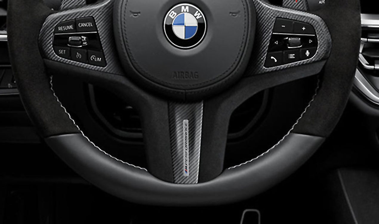 Накладка рулевого колеса M Performance, кожа/карбон, для BMW 3-серии G20/G21, M3 G80, 4-серии G22/G23 и M4 G82/G83 без SA 248, с SA 5AU, оригинал — фото 1