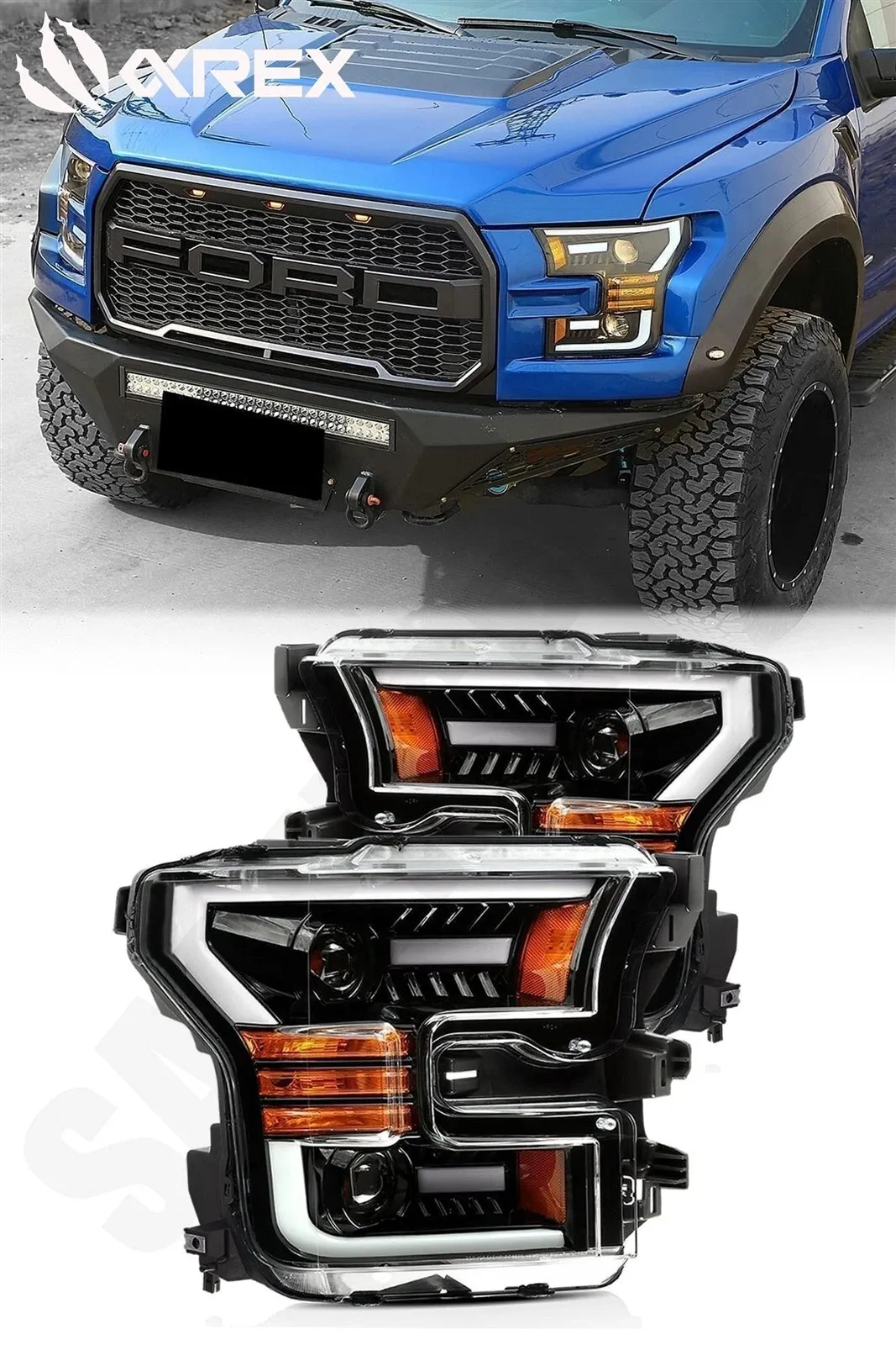 Фары Pro Series Jet Black для Ford F-150 XL/XLT 2015–2017, AlphaRex — фото 1