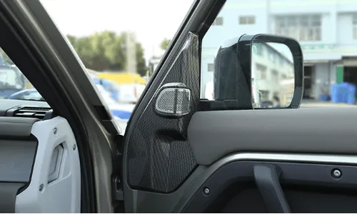 Накладки обрамления высокочастотных динамиков дверей Land Rover Defender, под карбон — фото 2