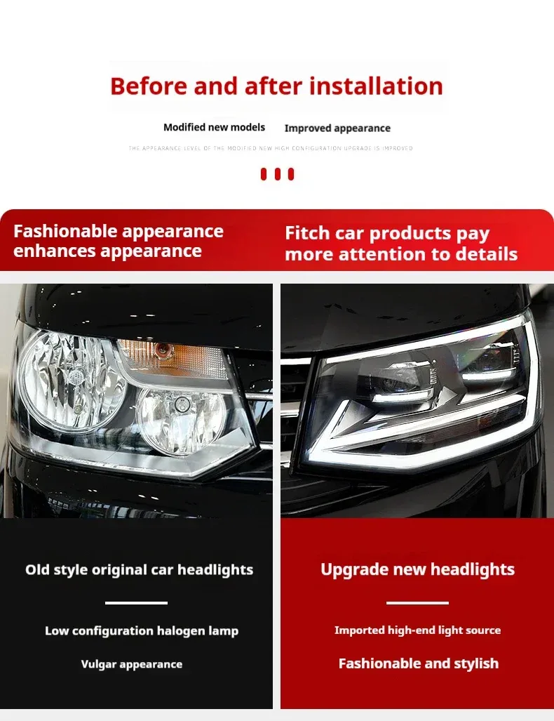Фары передние LED с ходовыми огнями для VW Multivan Caravelle T5 (2014-2019), комплект, комплект, FT Carlight Carlight — фото 7