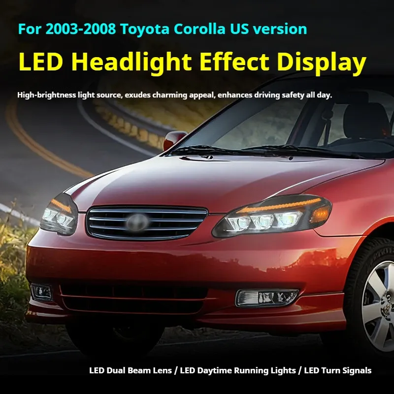 Фары передние LED с ходовыми огнями для Toyota Corolla (2003-2008, США), комплект, комплект, FT Carlight Carlight — фото 5