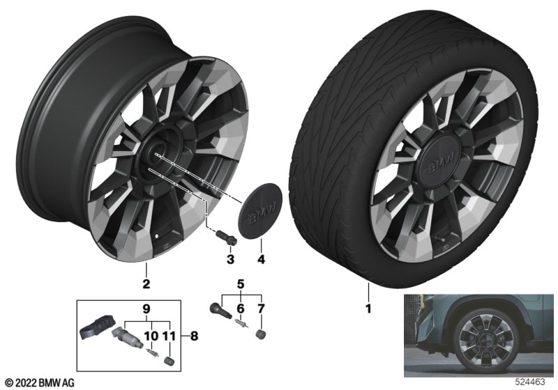 Диск колесный M звездообразные спицы 923, двухцветный (Jet Black, однотонный черный, с глянцево-полированной лицевой поверхностью), 10,0J×23, ET22 для BMW XM G09, оригинал — фото 1
