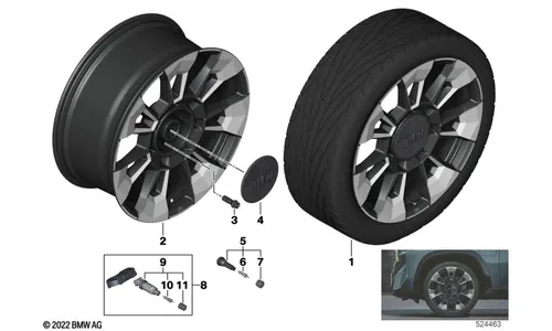 Диск колесный M звездообразные спицы 923, двухцветный (Jet Black, однотонный черный, с глянцево-полированной лицевой поверхностью), 11,0J×23, ET44 для BMW XM G09, оригинал — фото 1