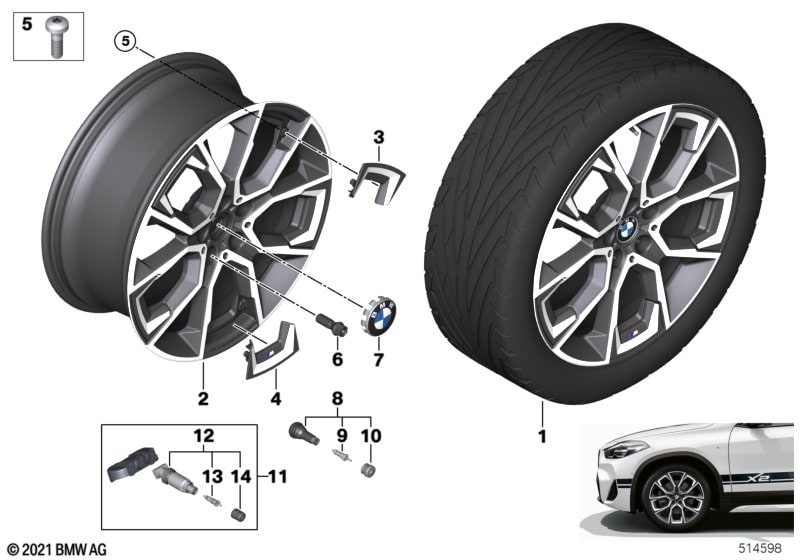 Диск колесный аэродинамический дизайн 919M, Gunmetal Grey, с полированной лицевой поверхностью, 8,0J×19, ET47 для BMW X1 F48 и X2 F39, оригинал — фото 1