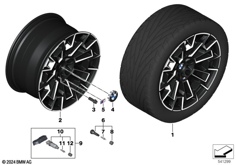 Диск колесный сдвоенные спицы 952M, Jet Black, однотонный черный, glanzgefräst, 10,5J×20, ET28 для BMW M5 G90/G99, оригинал — фото 1