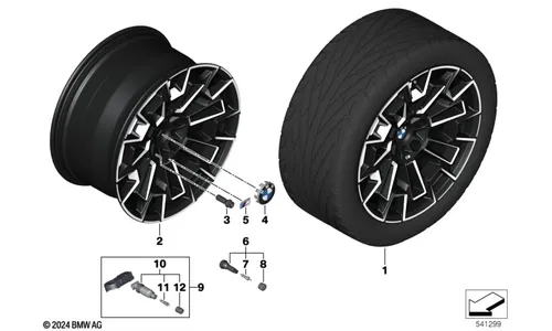 Диск колесный сдвоенные спицы 952M, Jet Black, однотонный черный, glanzgefräst, 11,0J×21, ET28 для BMW M5 G90/G99, оригинал — фото 1