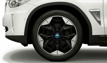 Диск колесный аэродинамический дизайн 843, Jet Black, однотонный черный, с полированной лицевой поверхностью, 8,0J×20, ET26 для BMW iX3 G08, оригинал — фото 1