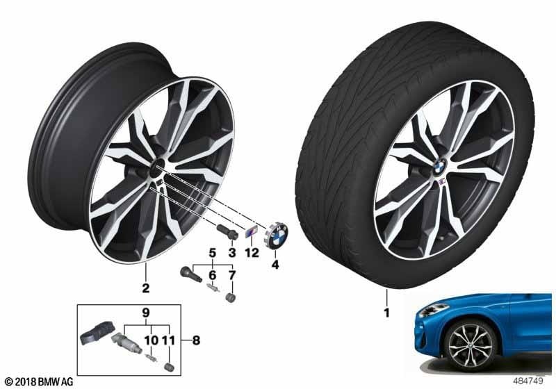 Диск колесный M сдвоенные спицы 716M, Jet Black, однотонный черный, 8,0J×20, ET50 для BMW X1 F48 и X2 F39, оригинал — фото 1