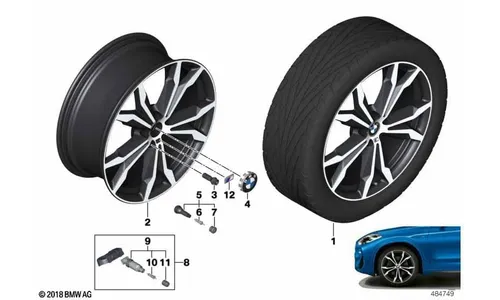 Диск колесный M сдвоенные спицы 716M, Jet Black, однотонный черный, 8,0J×20, ET50 для BMW X1 F48 и X2 F39, оригинал — фото 1